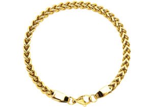 Mens 5mm Gold Stainless Steel Rounded Franco Link Chain Bracelet