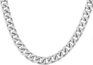 Mens Stainless Steel Curb Link Chain Necklace With Cubic Zirconia