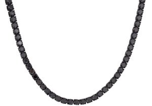 Mens Black Stainless Steel Chain Necklace With Black Cubic Zirconia