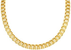 Mens Gold Stainless Steel Link Necklace With Cubic Zirconia