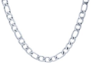 Mens Textured Stainless Steel Figaro Link Chain Necklace