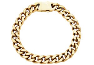 Mens 10mm Gold Plated Stainless Steel Cuban Link Chain Bracelet