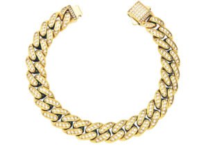 Men's 10mm Gold Stainless Steel Iced Out Miami Cuban Link Chain Bracelet
