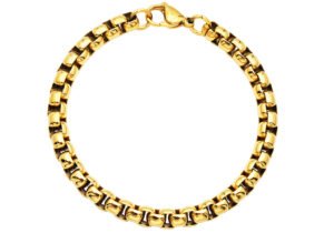 Mens 7mm Gold Stainless Steel Round Box Link Chain Bracelet