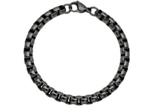 Mens 7mm Black Stainless Steel Round Box Link Chain Bracelet