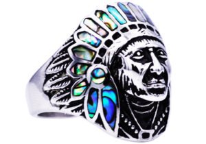 Mens Genuine Abalone And Stainless Steel Ring