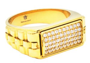Mens Gold Plated Stainless Steel Signet Ring With  Cubic Zirconia