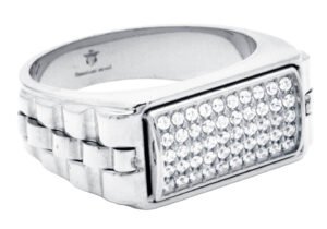 Mens Stainless Steel Signet Ring With  Cubic Zirconia