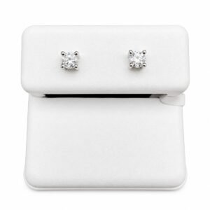 Rhodium Plated 925 Sterling Silver Round Basket Clear Moissanite Stud Earring – 5mm