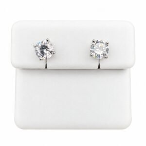 Rhodium Plated 925 Sterling Silver Round Basket Clear Cubic Zirconia Stud Earring – 4mm