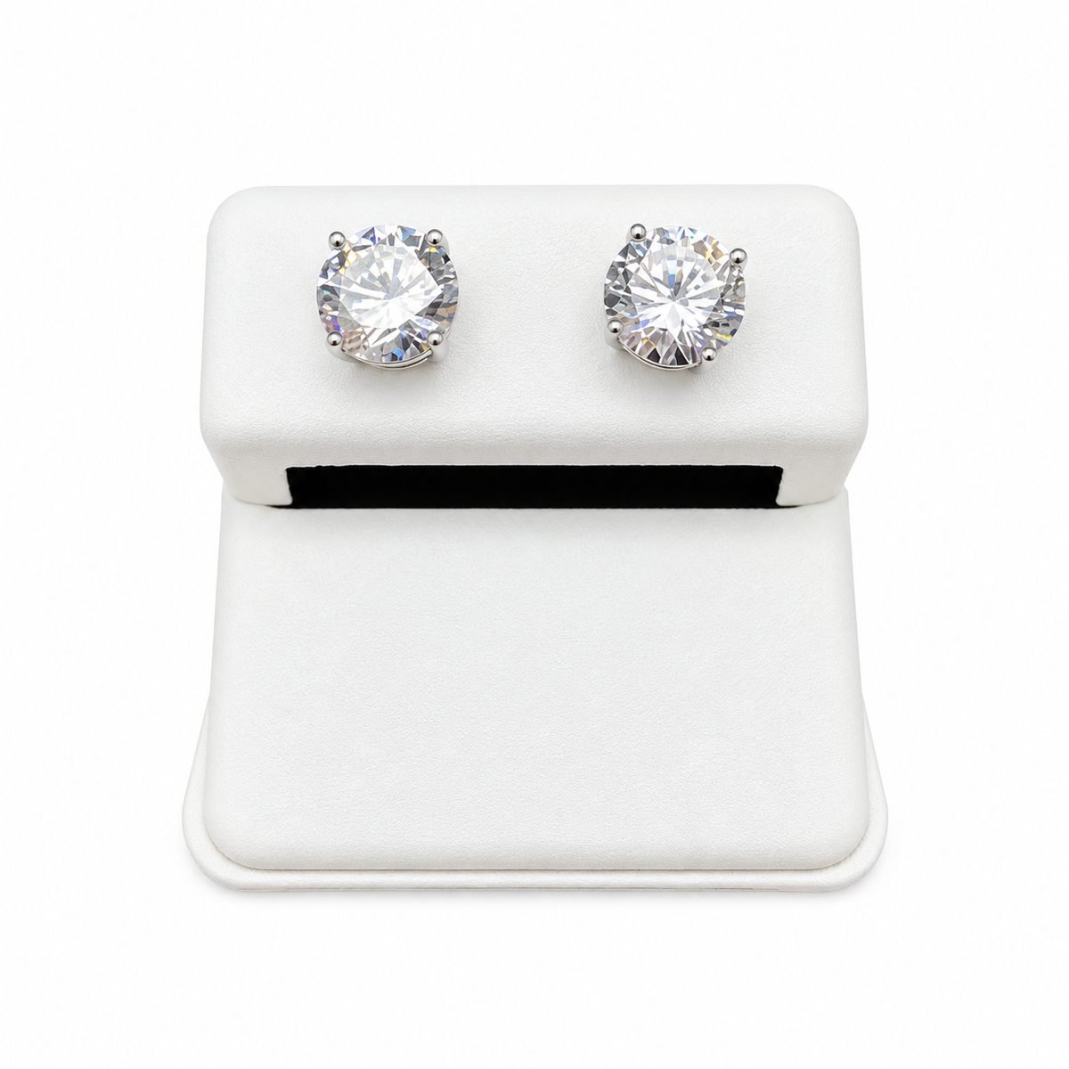 Rhodium Plated 925 Sterling Silver Round Basket Clear Cubic Zirconia Stud Earring – 6mm