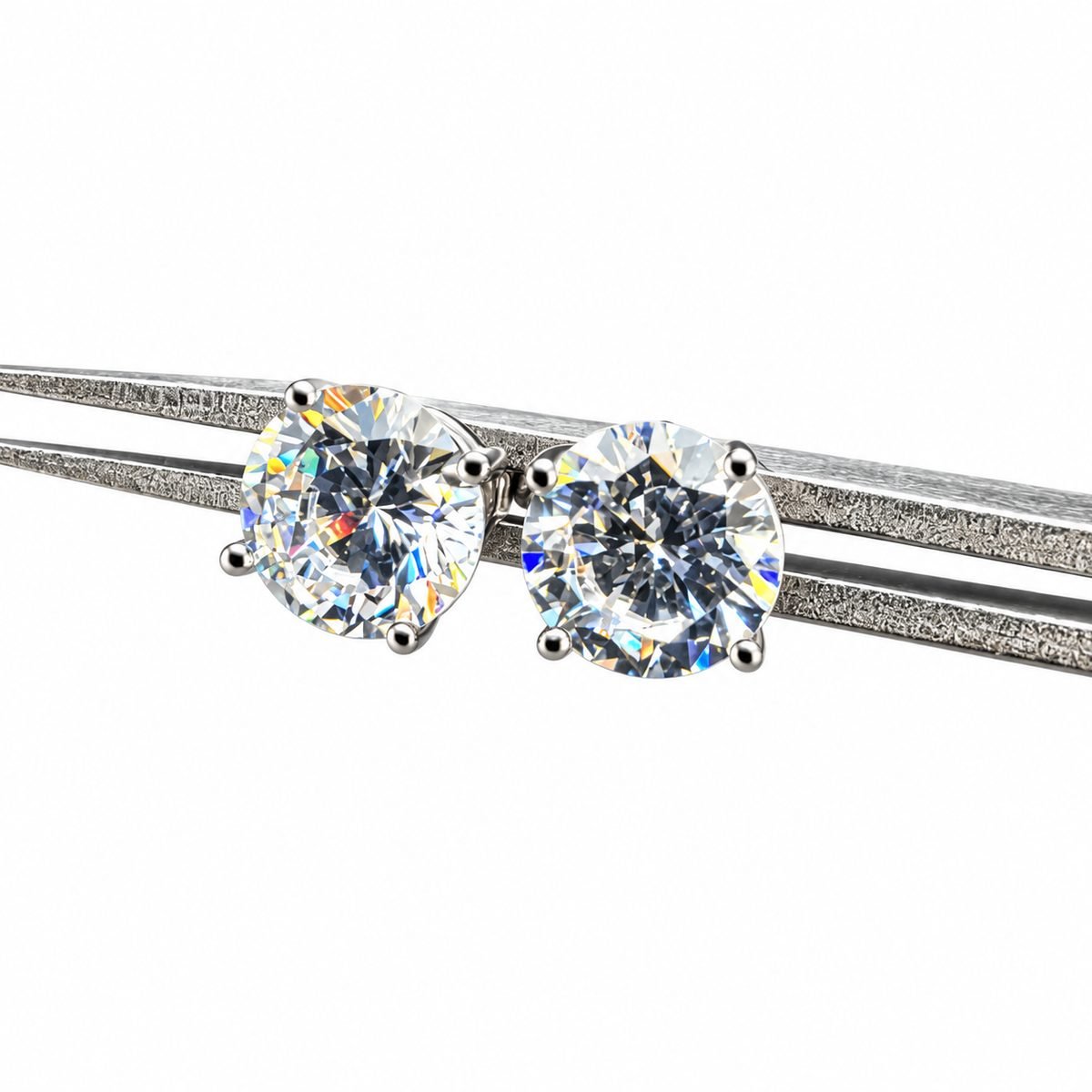 Rhodium Plated 925 Sterling Silver Round Basket Clear Cubic Zirconia Stud Earring – 6mm - Image 2