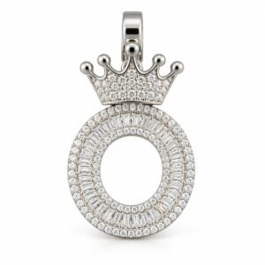 Moissanite Silver Iced Out Crown Initial Pendant – Letter O