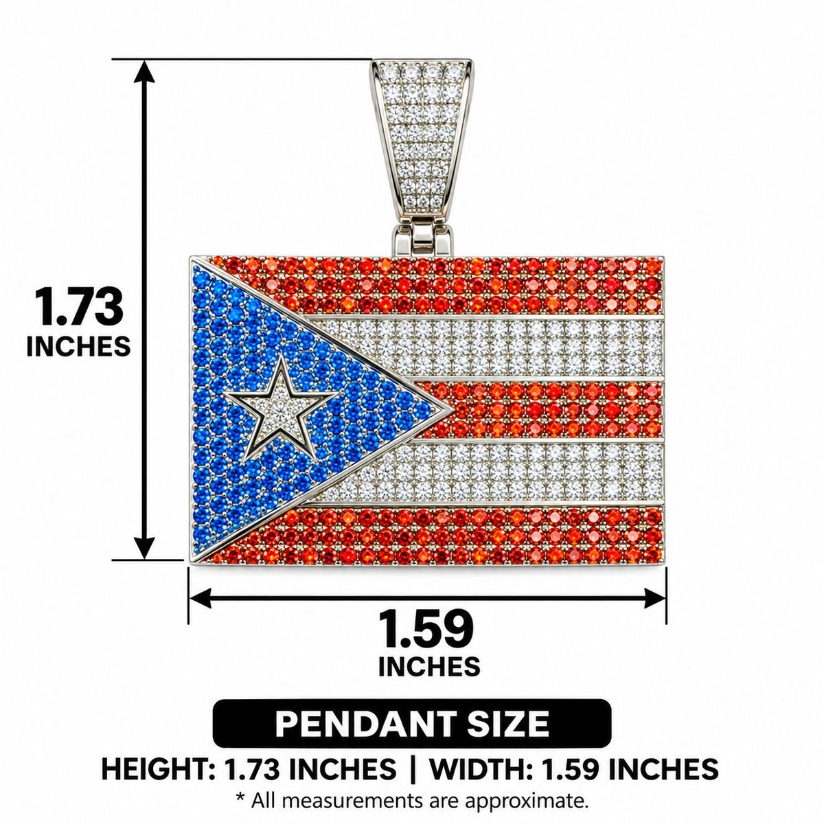 Rhodium Plated 925 Sterling Silver Iced Out Puerto Rico Flag Pendant With Cubic Zirconia - Image 3